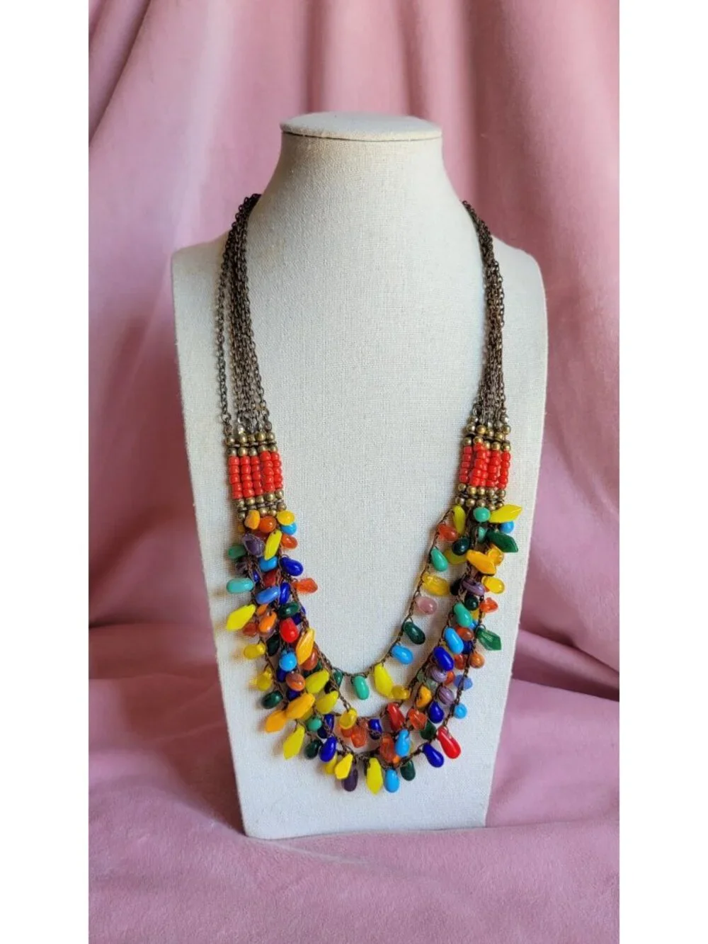 Fun Colorful Swirl Multi-strand Glass Bulb Beaded Layered Costume Necklace N1F